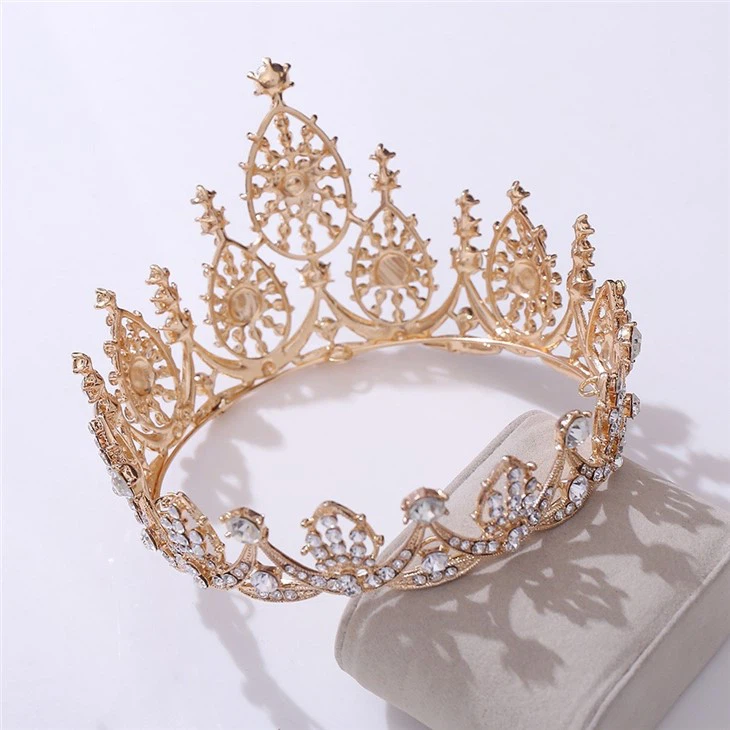 Wholesale High Quality Silver Golden Head Crown Full Crystal Rhinestone Round Beauty Pageant Crown